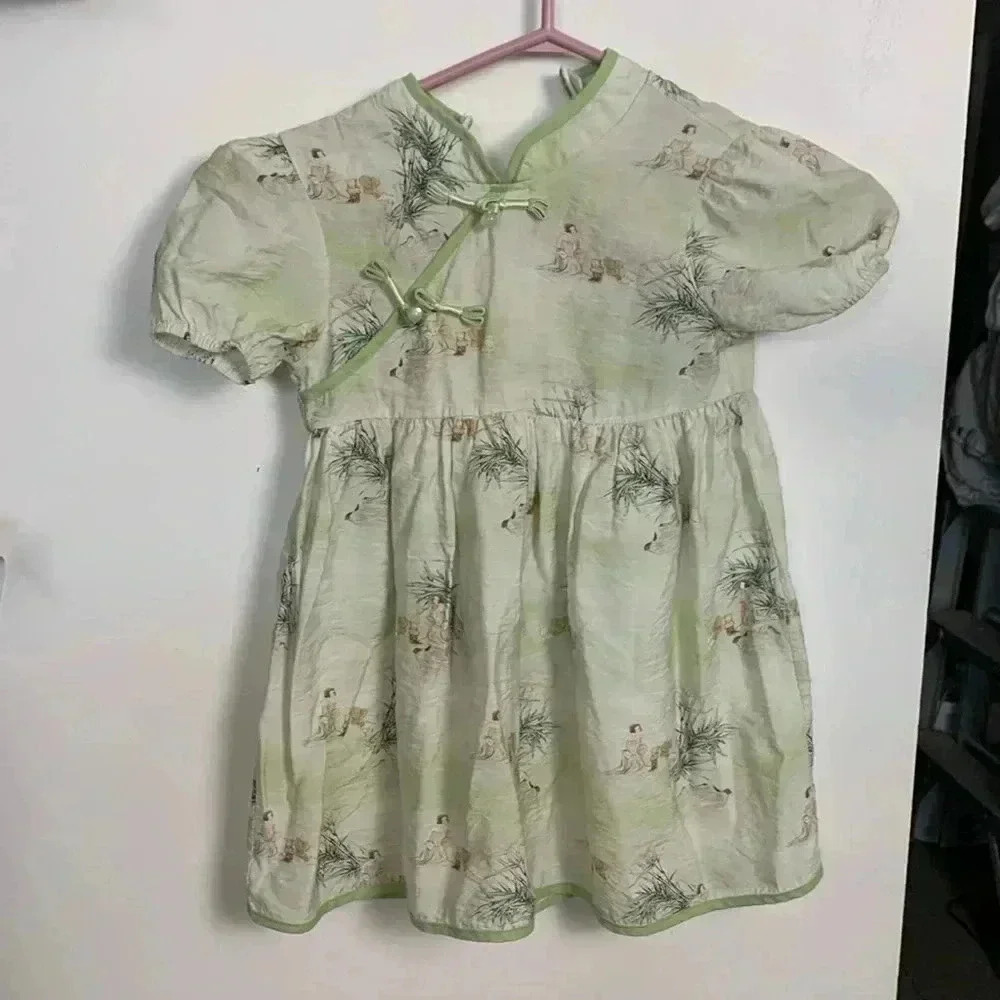 Handmade 100% silk dress, Eastern vibe, light mint green